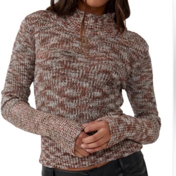 Free People Blair Space Dye Mock Neck Sweater in Black Coffee Combo - Picture 2 of 9